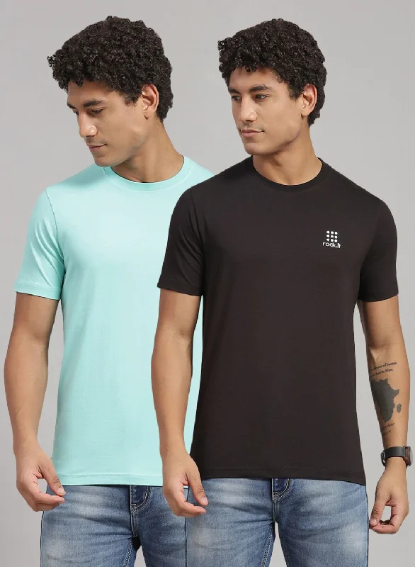 Men Green Solid T-Shirt 2 Pc