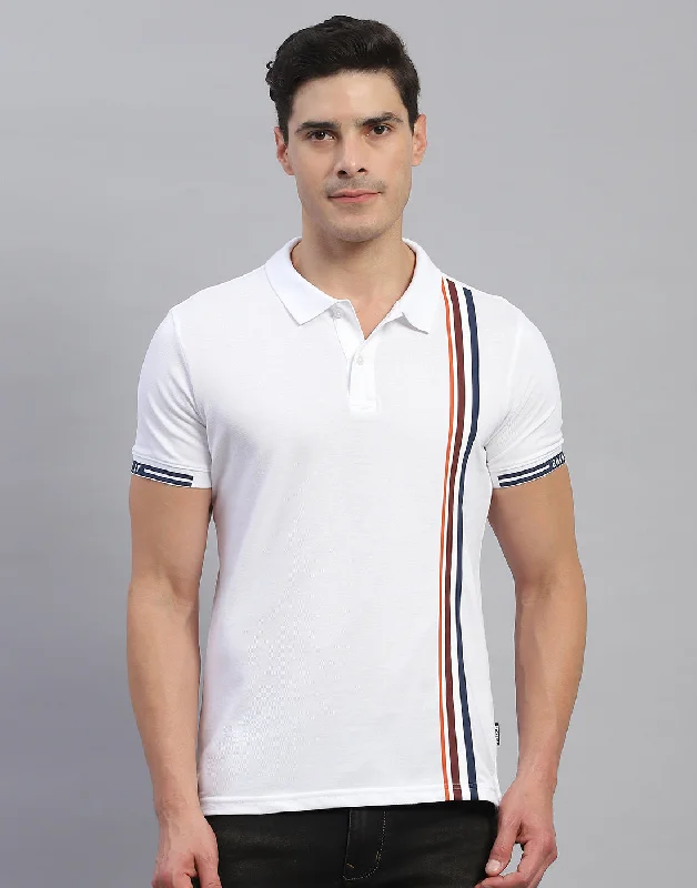 Men White Stripe Collar Half Sleeve T-Shirt