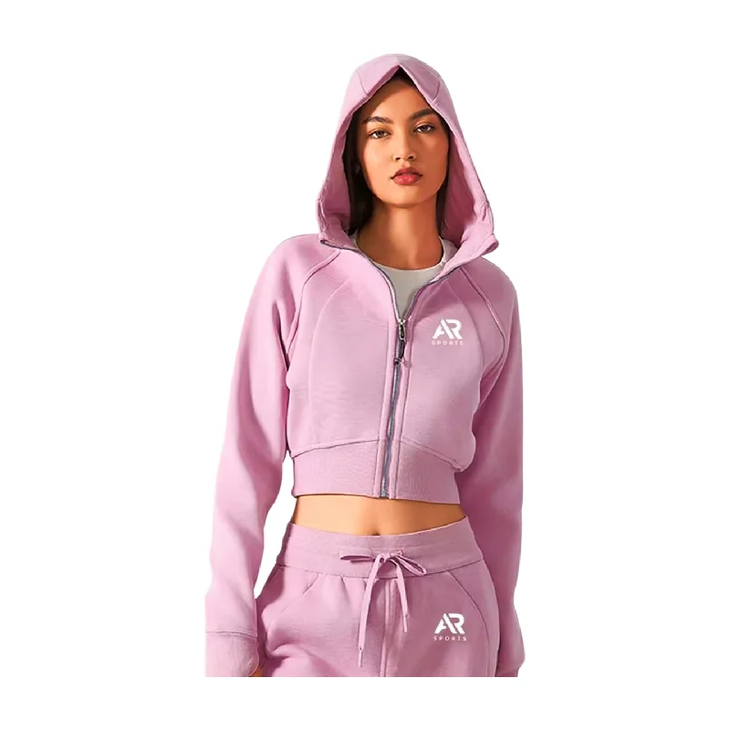 AR Sportswear Women's 2pcs Long Sleeves Full Zip Fleece Fashion Sweatshirt Hoodie