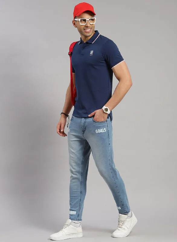 Men Blue Solid T-Shirt