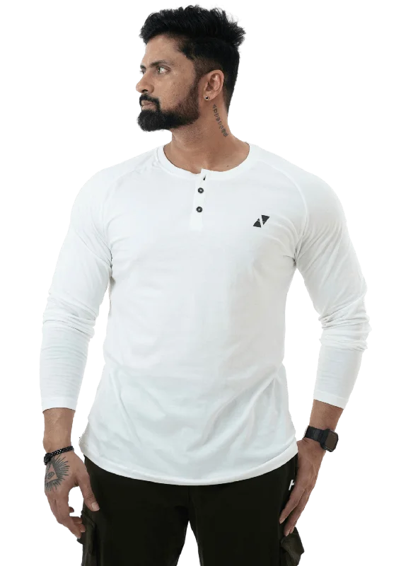 White Full Sleeves Henley Tee