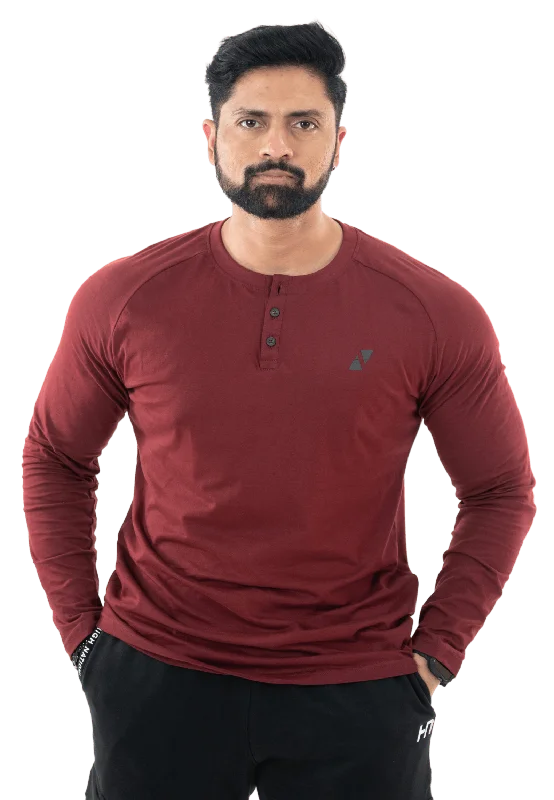 Maroon Full Sleeves Henley Tee