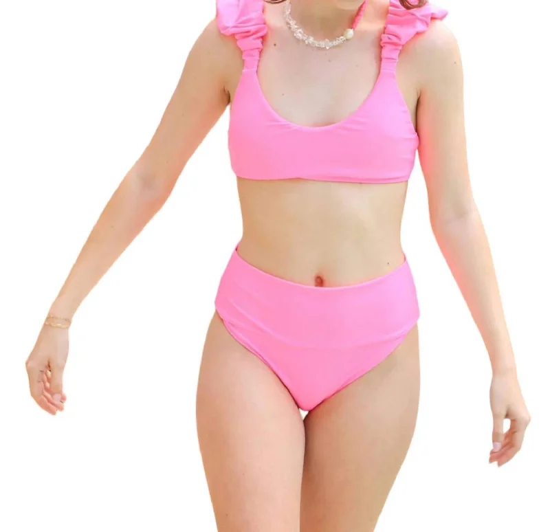 Can't Stop Me High Waisted Bikini Top And Bottom Set In Bubblegum