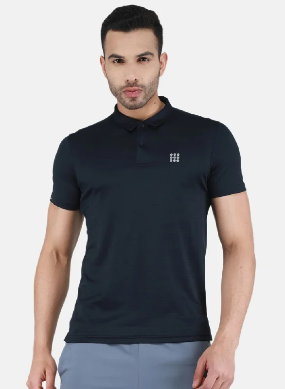 Men NAvy Blue Self Design T-Shirt