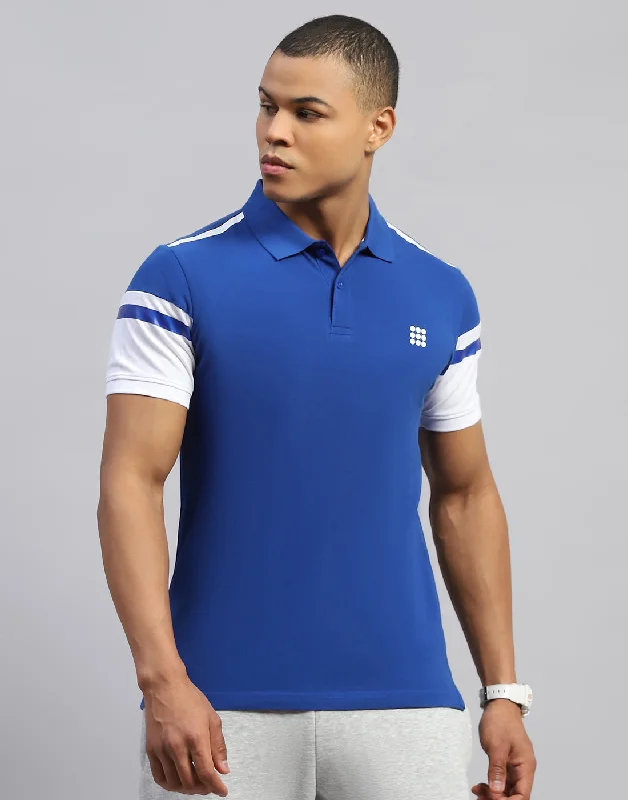 Men Blue Solid Polo Collar Half Sleeve T-Shirt