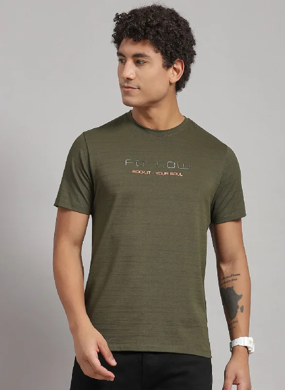 Men Olive Printed T-Shirt