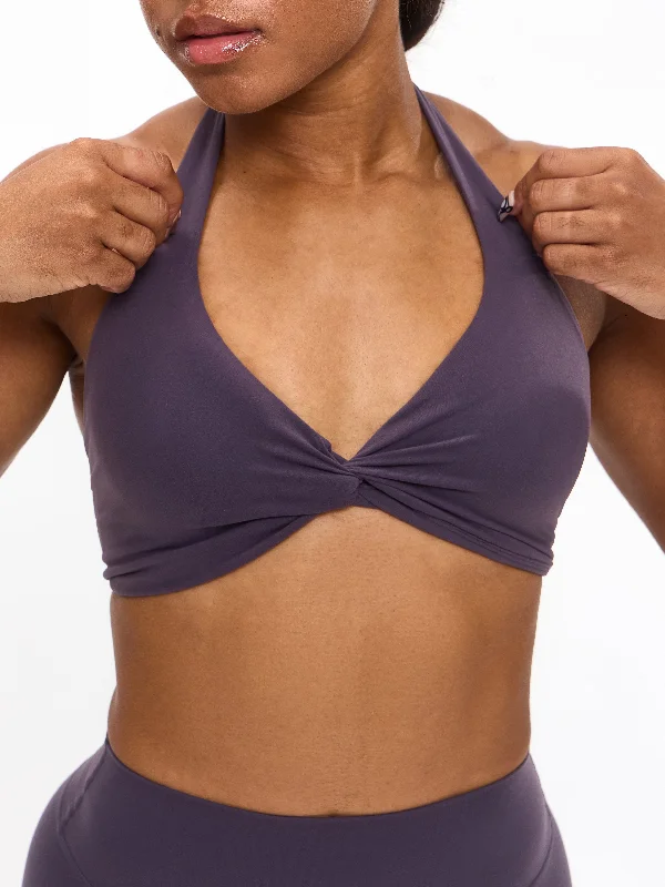 Poshknit Twist Halter Sports Bra - Purple Shadow