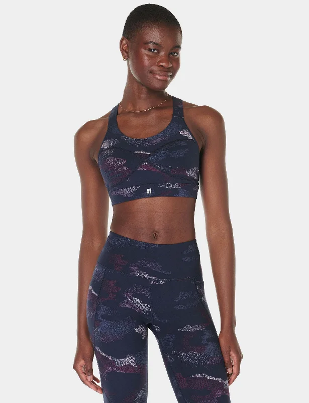 Power Medium Support Sports Bra - Blue Spray Camo Print