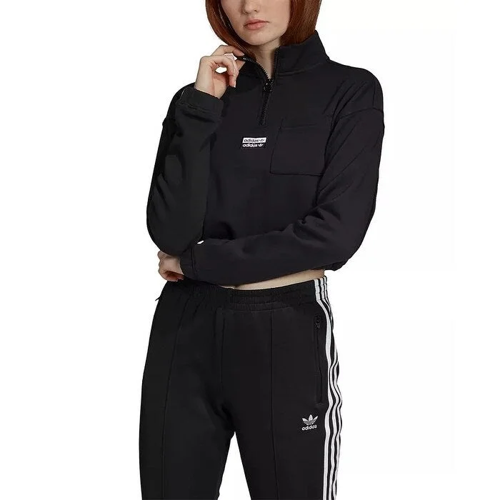 Adidas Originals Women's Vocal Cotton Cropped Half-Zip Sweatshirt Black Size Medium