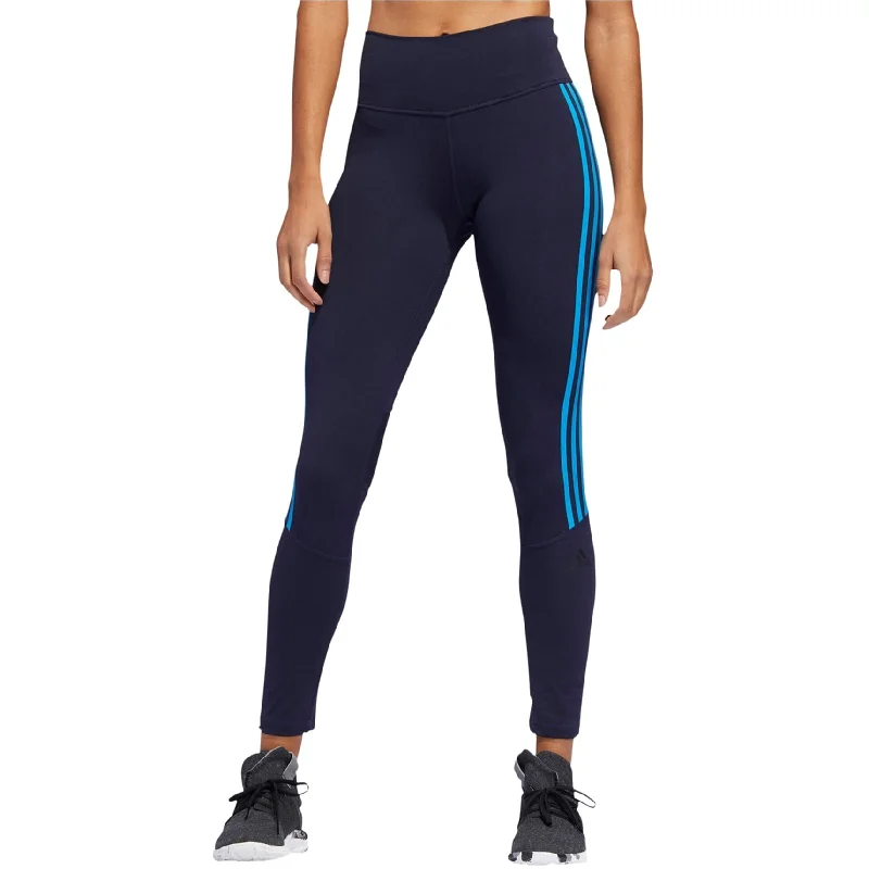 Adidas Womens High-Rise 3 Stripe Yoga Pants, Blue, X-Small