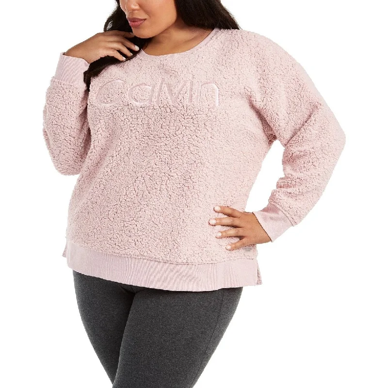 Calvin Klein Women's Embroidered Sherpa Sweatshirt Pink Size 1X