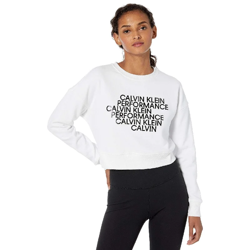 Calvin Klein Women's Performance Logo Zip Cropped Sweatshirt White Size Extra Large - X-Large