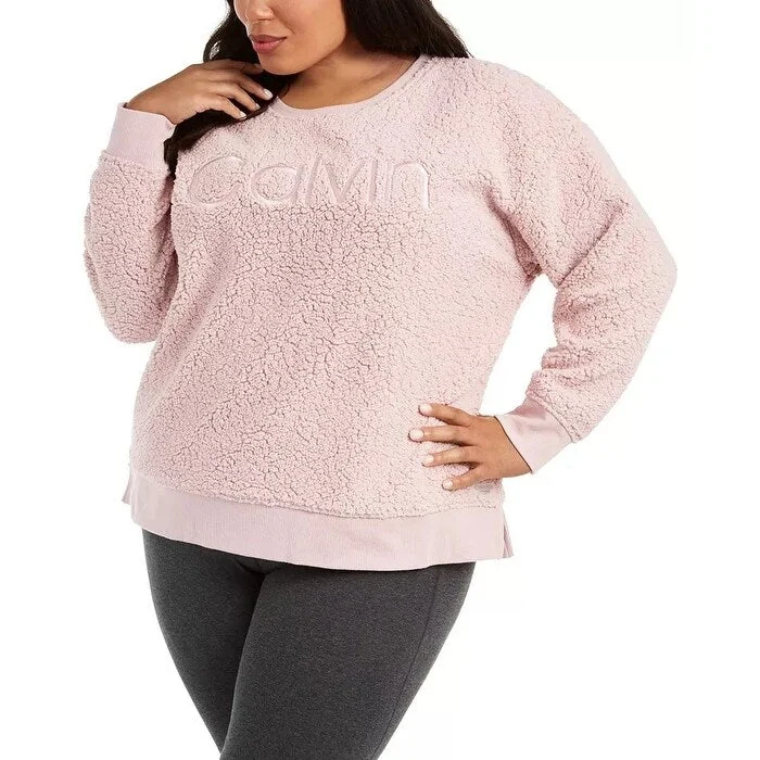 Calvin Klein Women's Performance Plus Embroidered Sherpa Sweatshirt Pink Size 3X