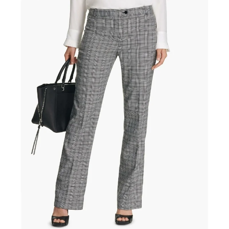 Calvin Klein Women's Plaid Trousers Pants Straight-Leg Black White Size 16 - Silver