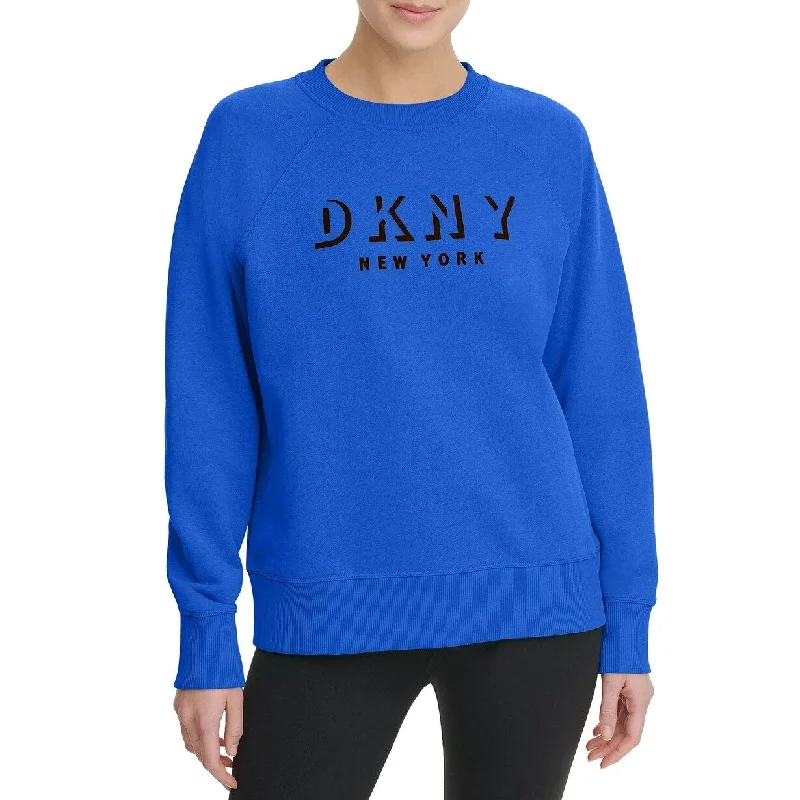 DKNY Women's Sport Flocked-Logo Sweatshirt Blue Size Large