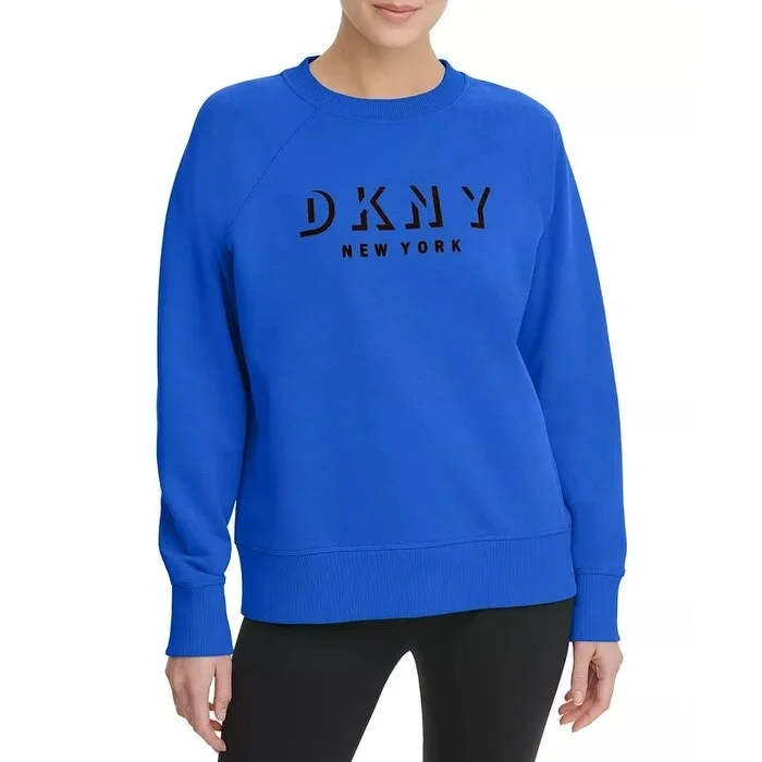 DKNY Women's Sport Flocked-Logo Sweatshirt Blue Size Medium