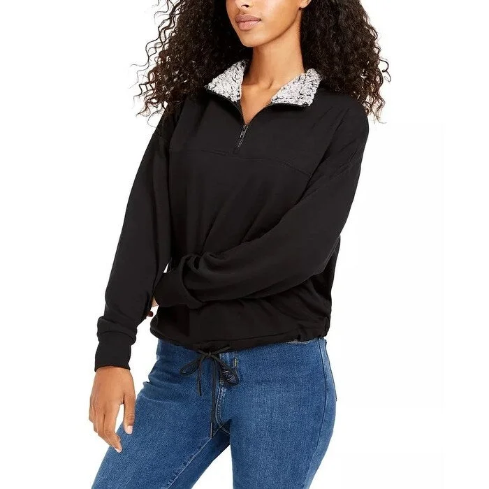 Hippie Rose Juniors' Sherpa Lined Quarter-Zip Sweatshirt Black Size X-Small - XS