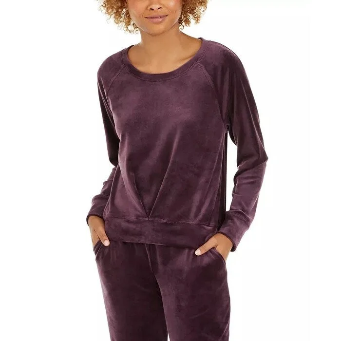 Ideology Women's Pleated Velour Sweatshirt Purple Size Small