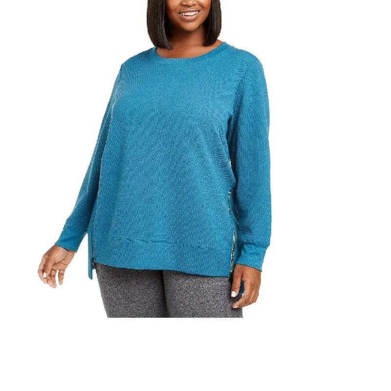 Ideology Women's Plus Size Side-Zipper Sweatshirt Dark Blue Size XX-Large