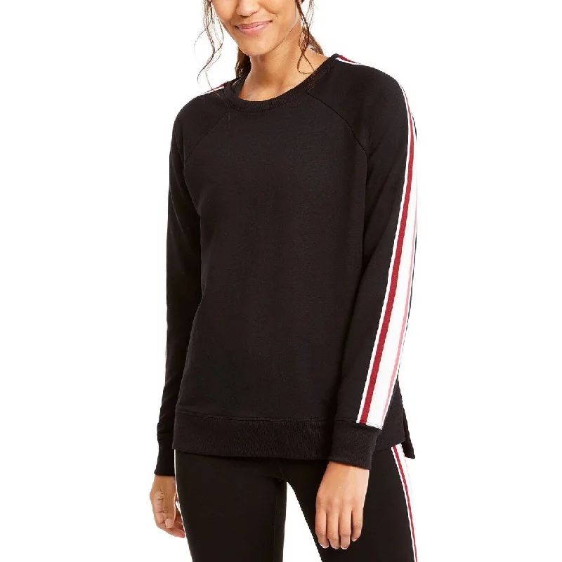 Ideology Women's Varsity Stripe French Terry Sweatshirt Black Size Medium