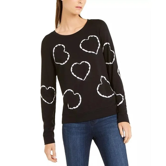 INC International Concepts Women's Printed Tie-Dyed Hearts Sweatshirt Black Size Large