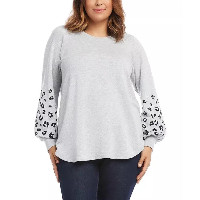 Karen Kane Women's Plus Print Sleeve Sweatshirt Grey Size 2X