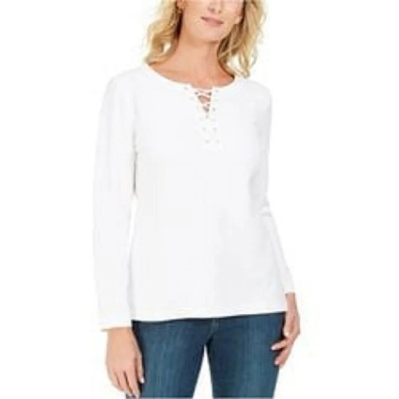 Karen Scott Women's Lace-Up French Terry Sweatshirt White Size X-Small