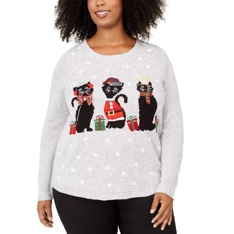 Karen Scott Women's Plus Size Holiday-Cats Graphic Sweatshirt Med Gray Size 2X