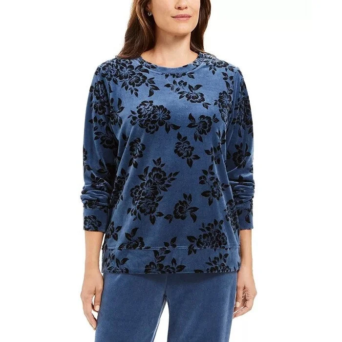 Karen Scott Women's Sport Printed Flocked Sweatshirt Blue Size X-Large