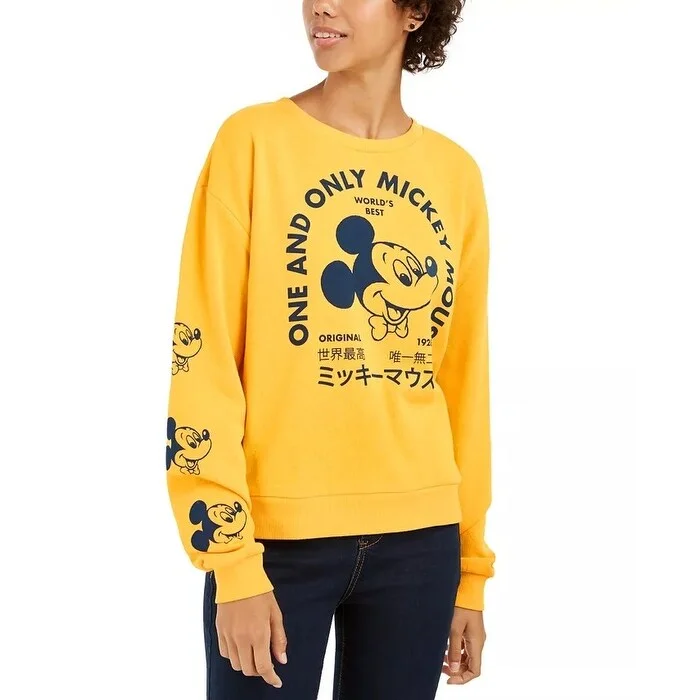 Mad Engine Disney Juniors' Mickey Mouse Graphic Sweatshirt Gold Size Large