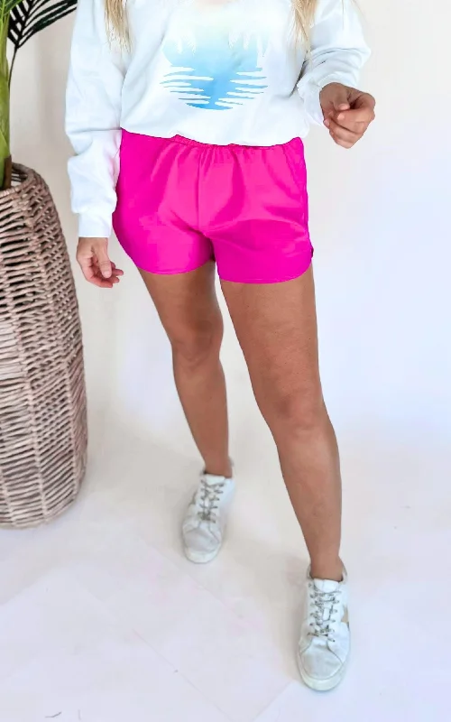 Magenta High Waisted Solid Knit Shorts - Final Sale