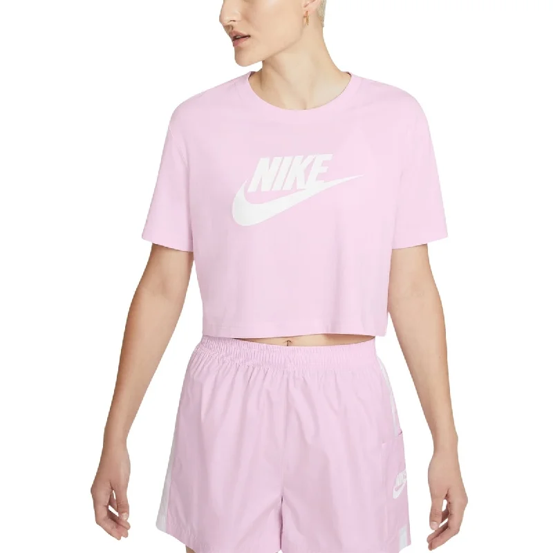 Nike Women's Sportswear Cotton Logo Cropped T-Shirt Pink Size X-Large - XL