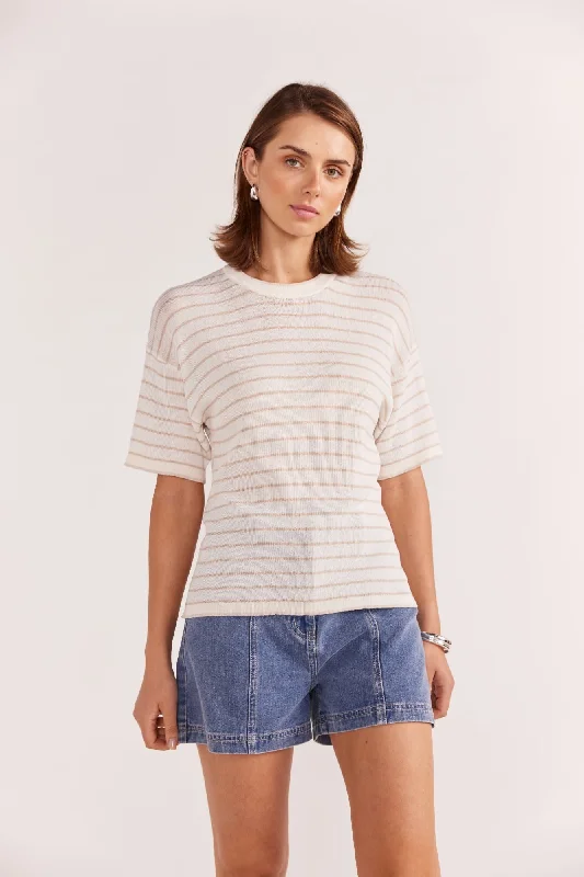 Paige Stripe Knit Tee | White Beige