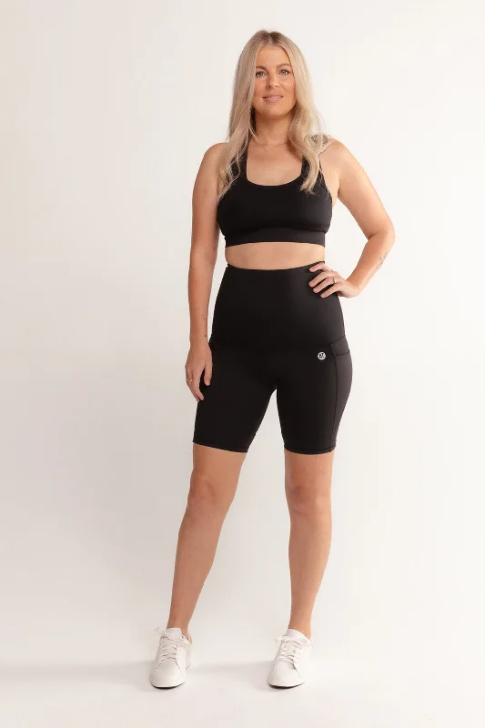 Postpartum Recovery Bike Shorts With Pockets - Black