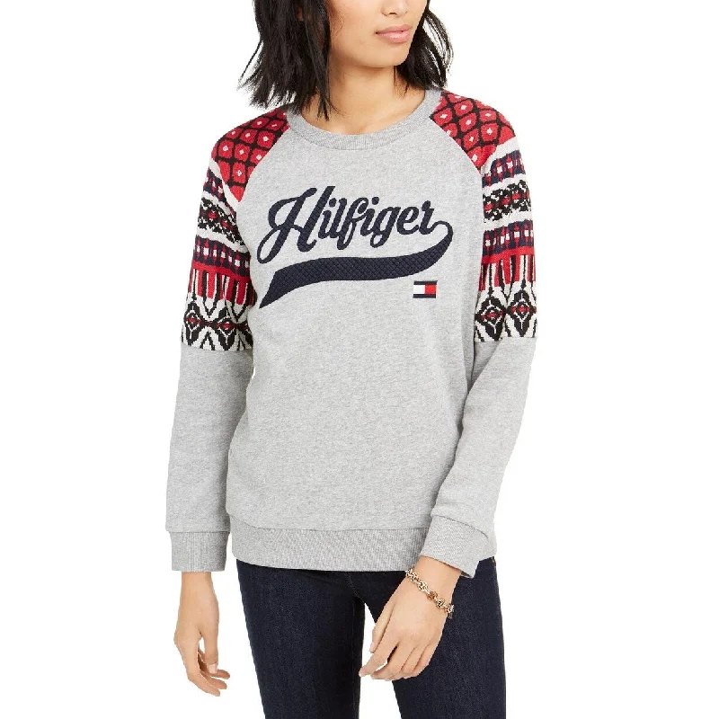 Tommy Hilfiger Women's Printed Raglan Sweatshirt Grey Size Large