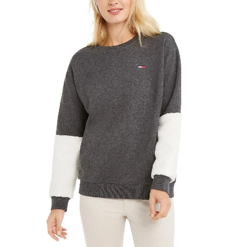 Tommy Hilfiger Women's Sherpa Sleeve Sweatshirt Grey Size Large